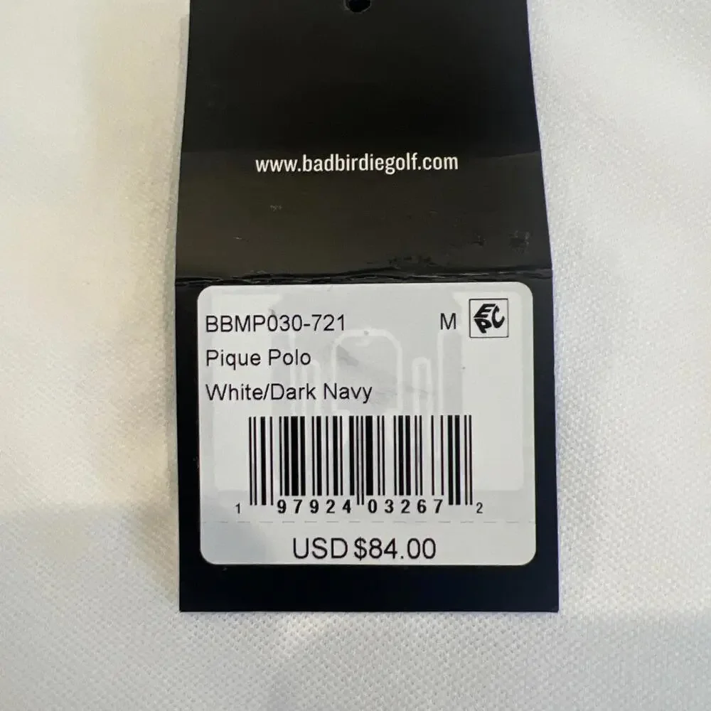 $84 Bad Birdie Pique Golf Polo Shirt Mens M White Navy Red Shirt Short Sleeve - Picture 9 of 9